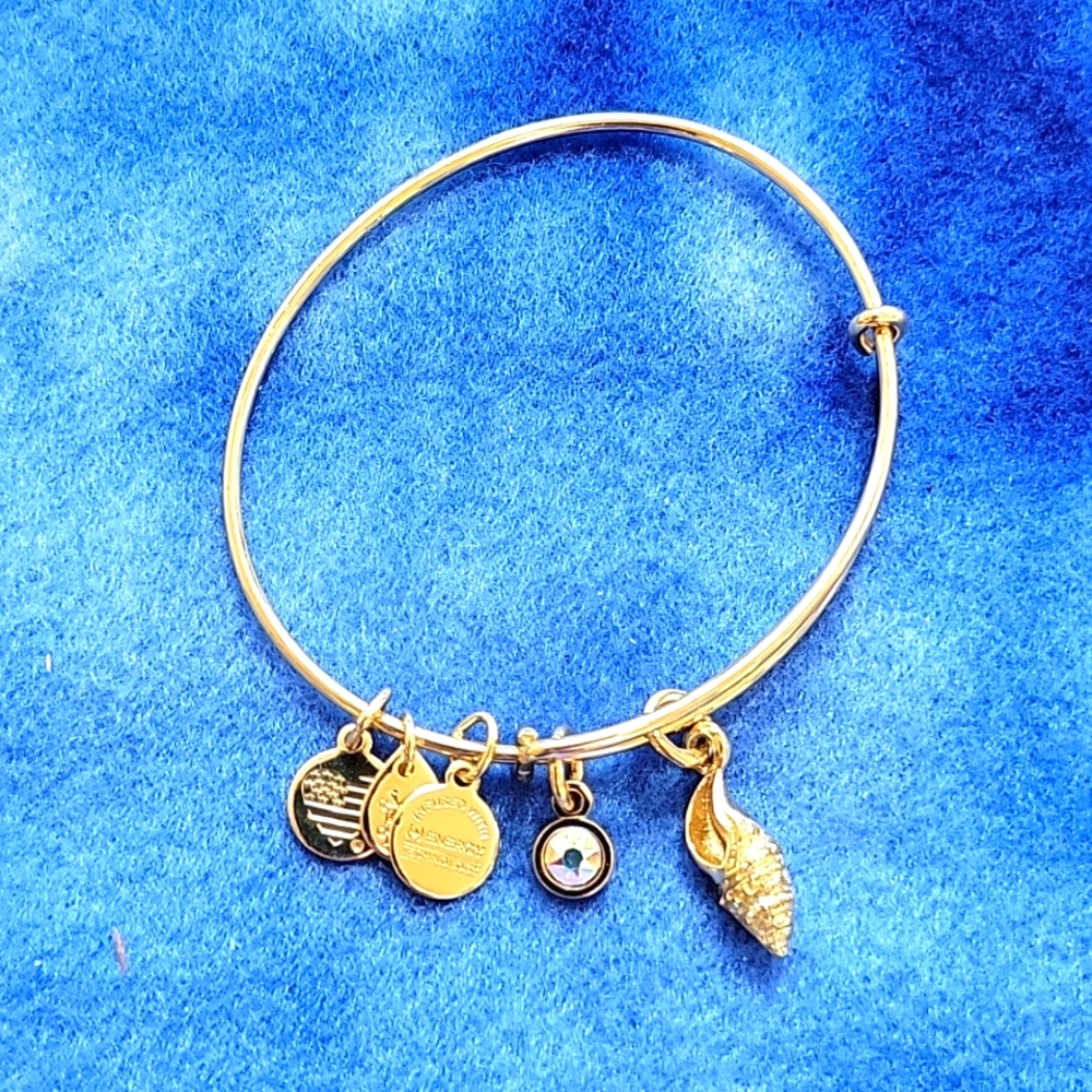 Alex and Ani Shell Charm Bangle Bracelet Gold Finish